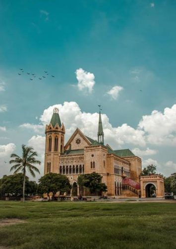 A beautiful picture of Frere Hall British Building on a Cloudy Day in karachi pakistan.